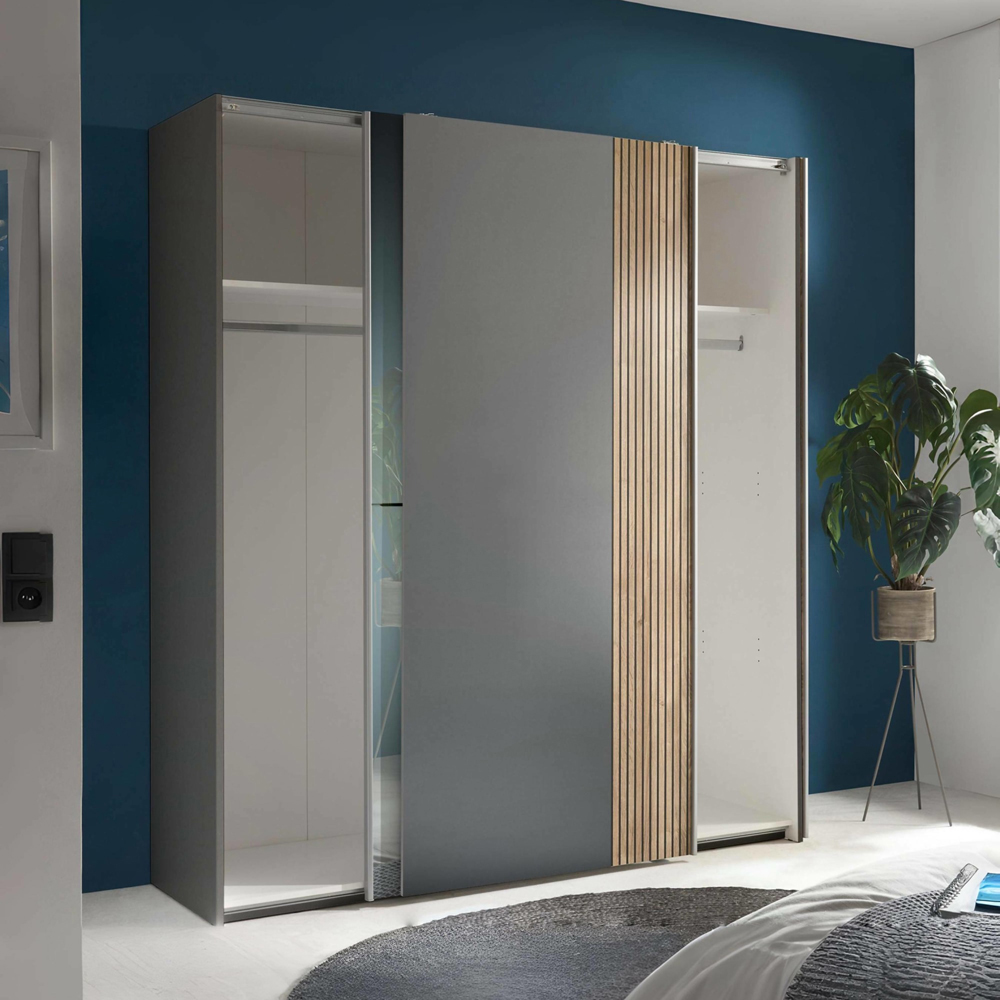 Julian Bowen Berno Light Oak and Dark Grey 2 Door Mirrored Sliding Wardrobe Image 5