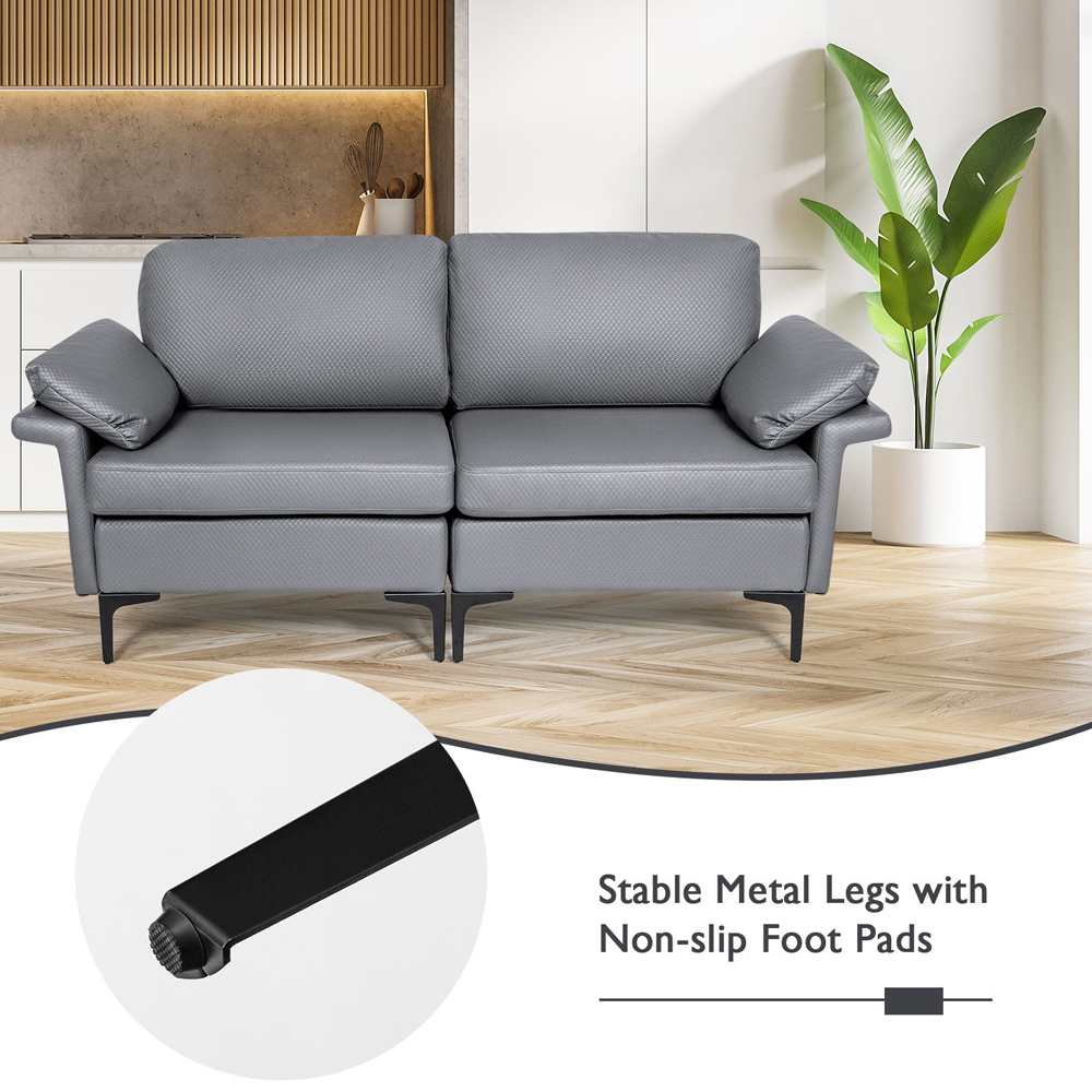 Costway 2 Seater Grey Upholstered Sofa Image 8