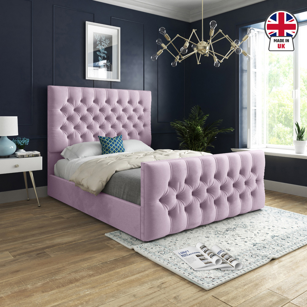 Novara Pink King Size Velvet Upholstered Bed Frame with Pleated Chesterfield Headboard Image 6