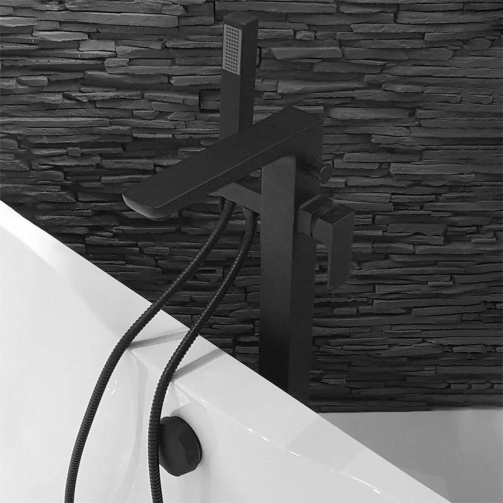 Nes Home Finley Matte Black Square Freestanding Bath Shower Mixer Tap Image 2