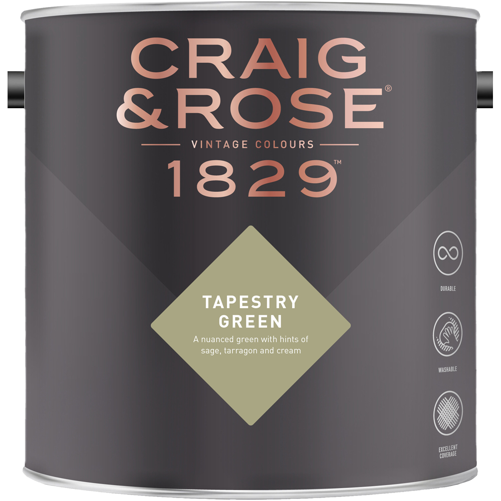 Craig & Rose Kitchen and Bathroom Tapestry Green Eggshell Paint 2.5L Image 2