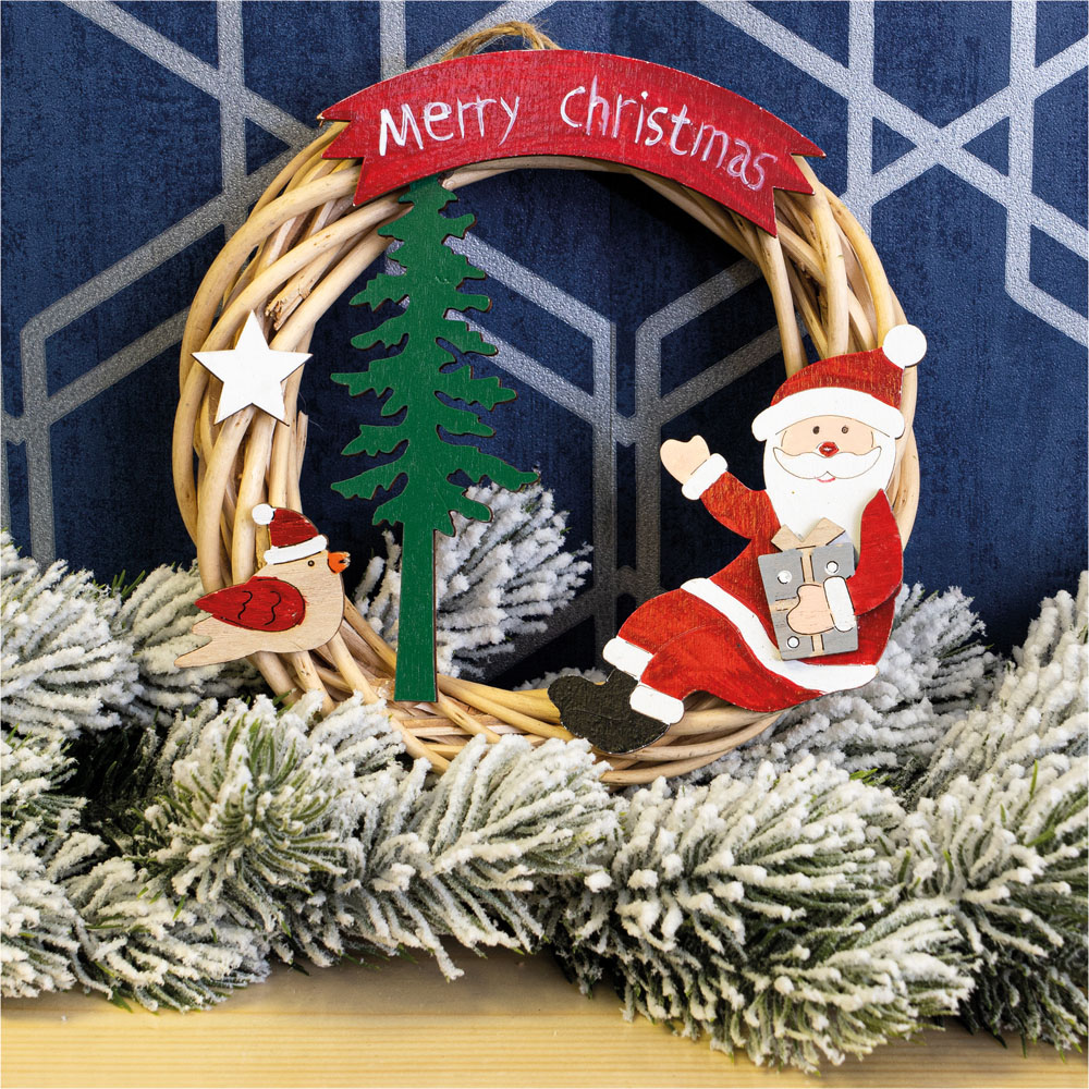 St Helens Natural Colour Hanging Wicker Wreath with Santa Image 7