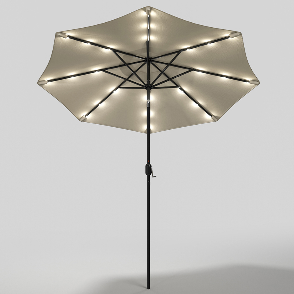 Living and Home Beige 24 Solar LED Crank and Tilt Parasol 3m Image 5