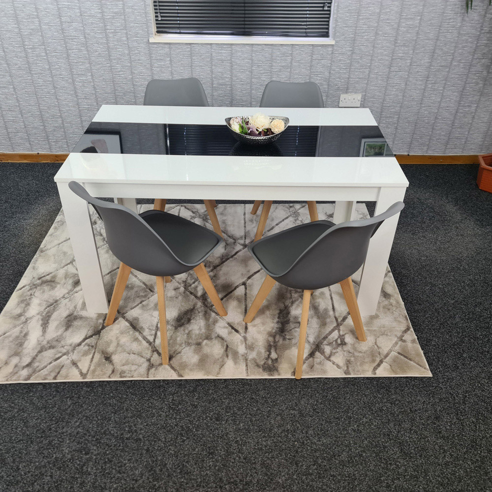 Portland Plastic Leather and Wood 4 Seater Dining Set White Black and Grey Image 6