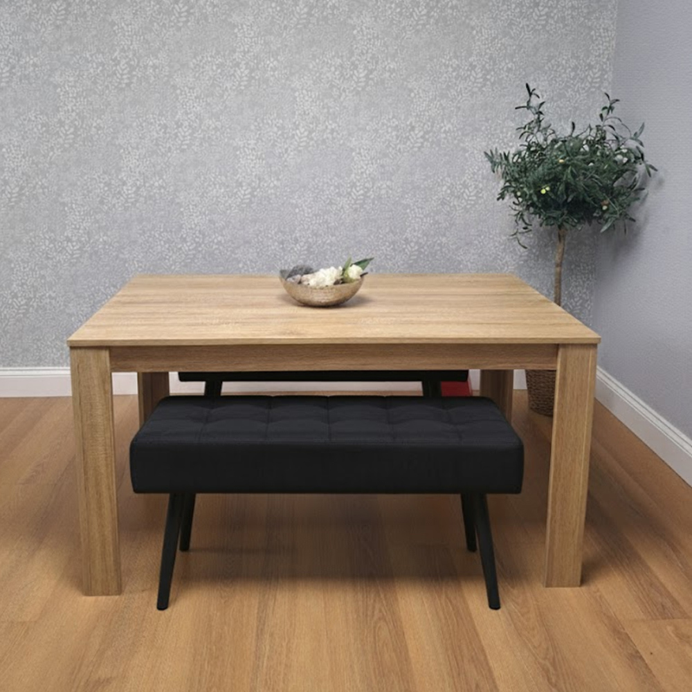 Portland 2 Seater Velvet Wooden Dining Bench Set Oak Effect and Black Image 2