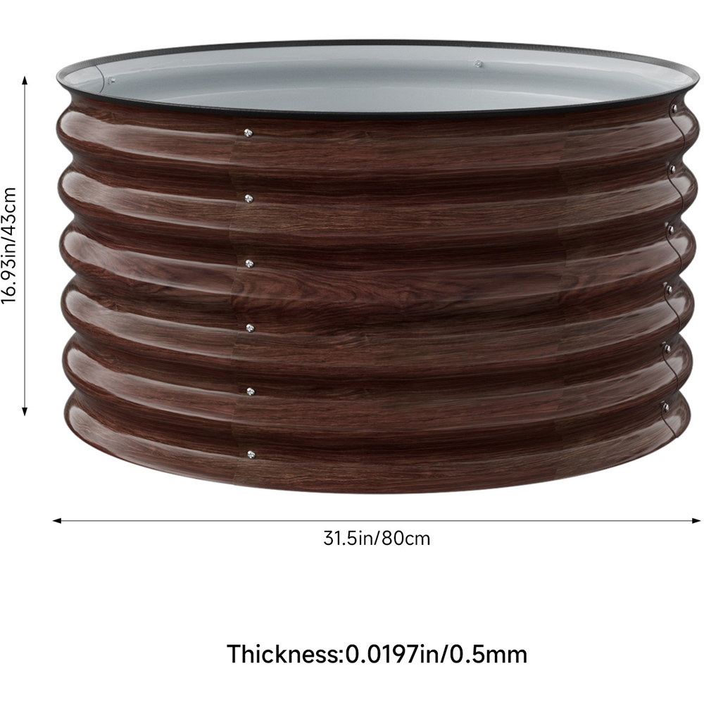 Living and Home Brown Round Metal Raised Garden Bed with Open Bottom 80 x 43cm Image 8