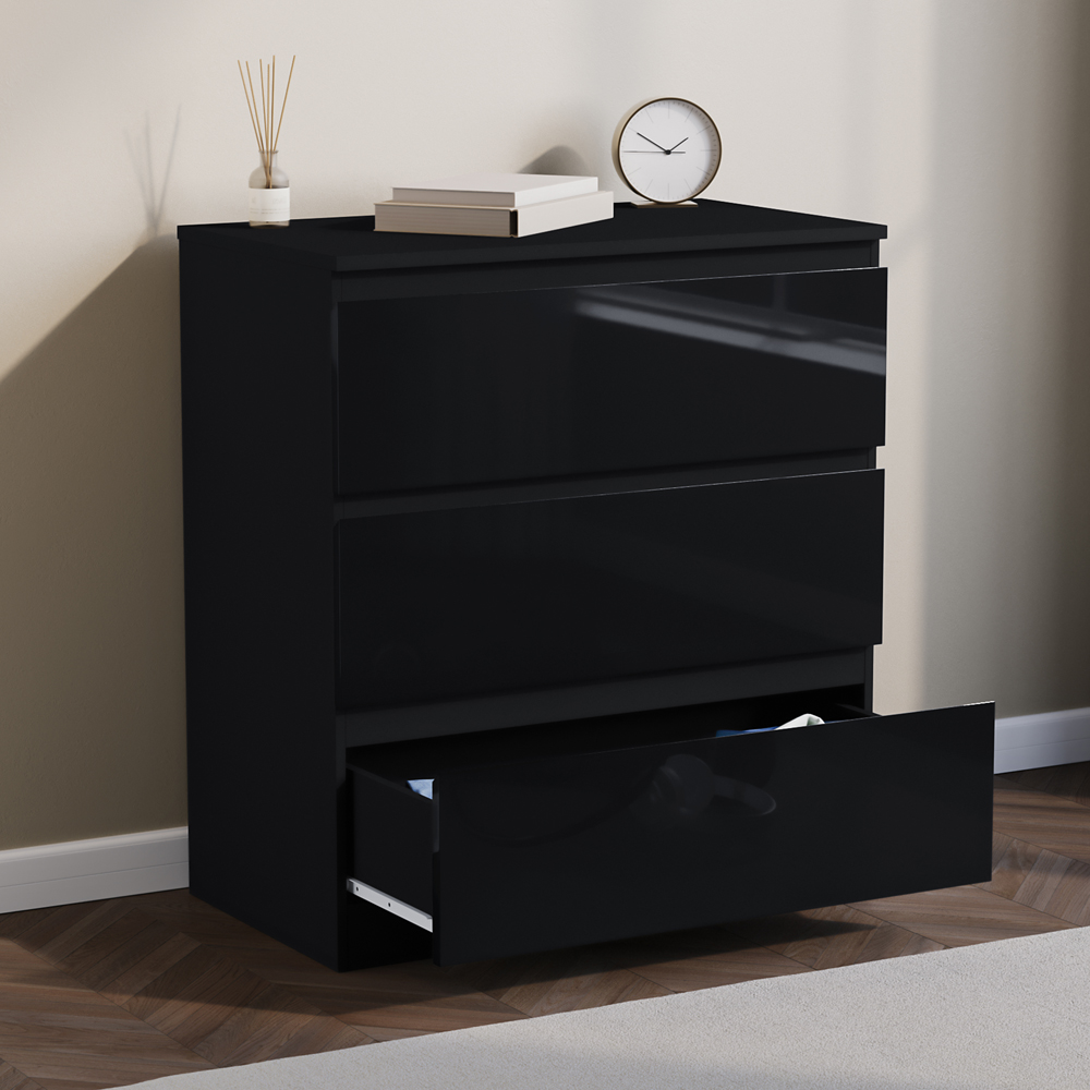 Vida Designs Glinton 3 Drawer Black Chest of Drawers Image 4
