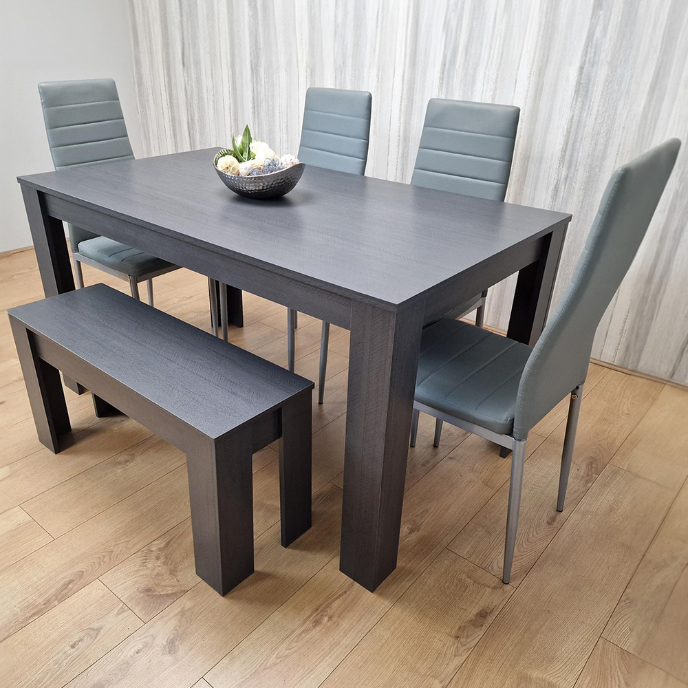 Portland 6 Seater Leather Dining Set Dark Grey and Grey Image 1