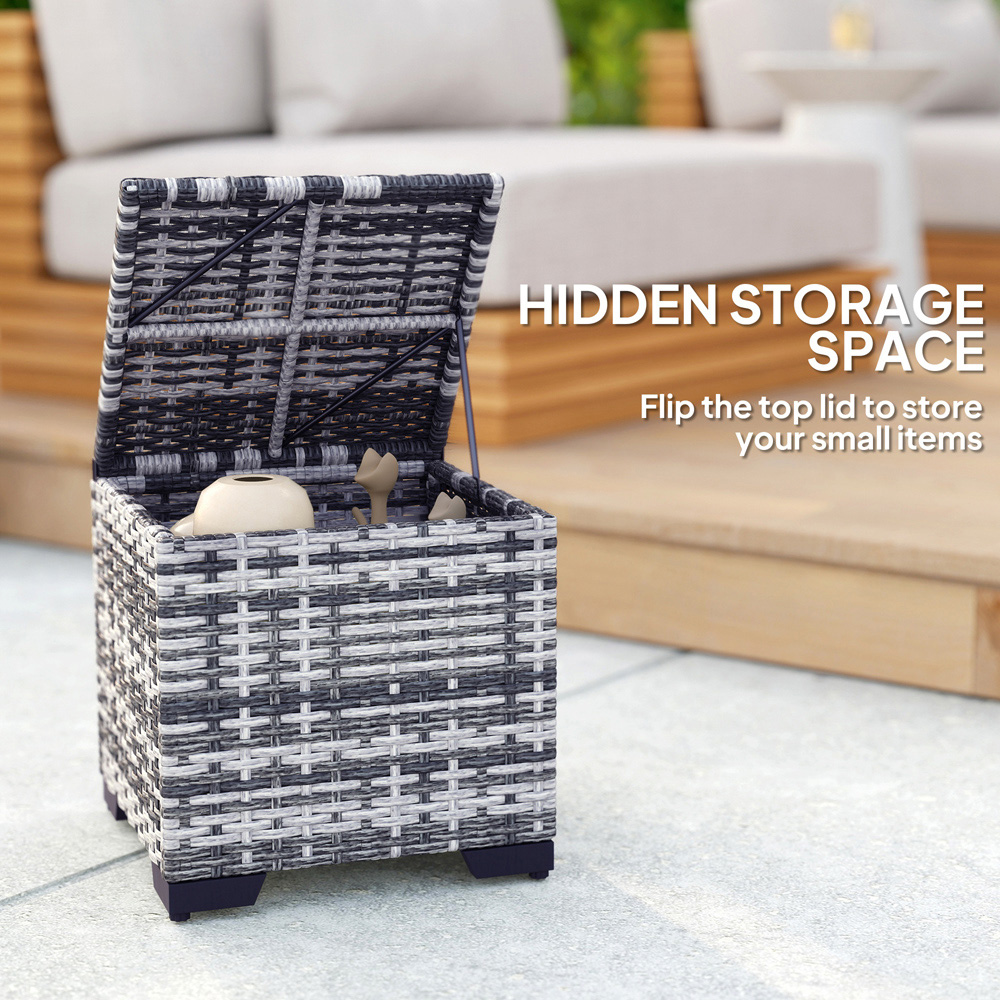 Outsunny Dark Grey Rattan Footstool with Storage Set of 2 Image 8