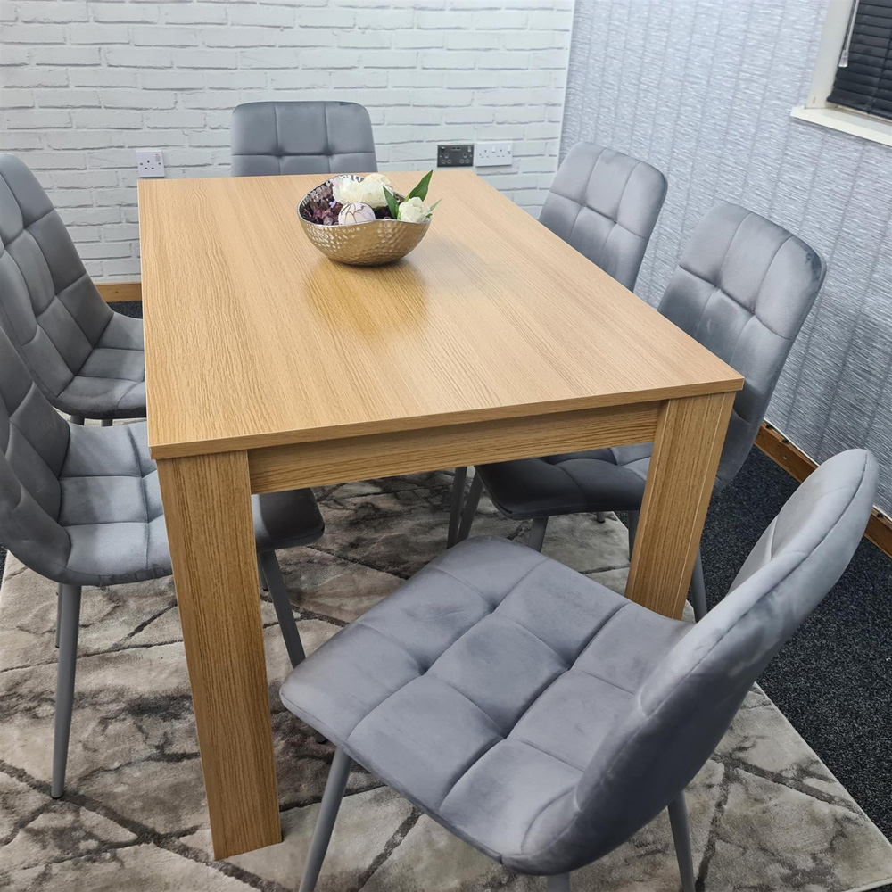 Portland Rocco 6 Seater Velvet Dining Set Wooden Oak Effect and Grey Image 3