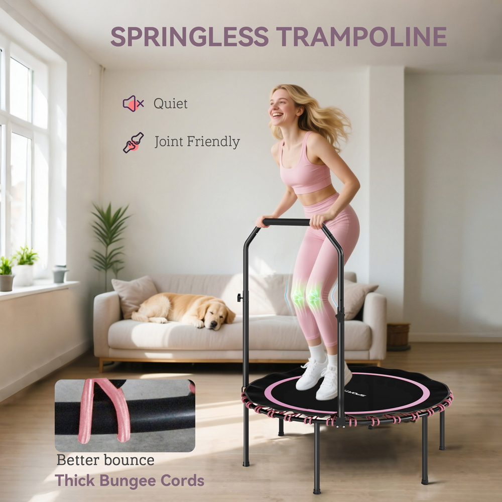 SPORTNOW 3.3ft Pink Foldable Rebounder Mini Trampoline with Handle Image 5