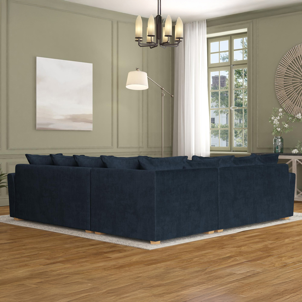 Wendleberry 4 Seater Royal Blue Plush Velvet Scatter Back Corner Sofa Image 6