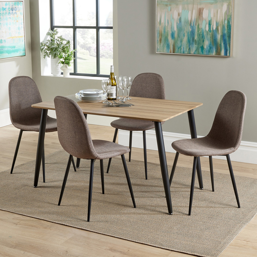 Core Products Aspen 4 Seater Foiled Top Upholstered Rectangular Dining Set Aged Oak Effect Image 1