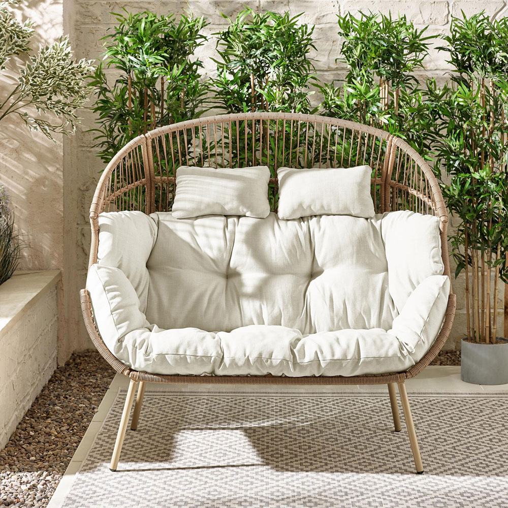 Furniturebox Veza 2 Seater Rattan Light Brown Egg Chair with Cream Cushion Image 5