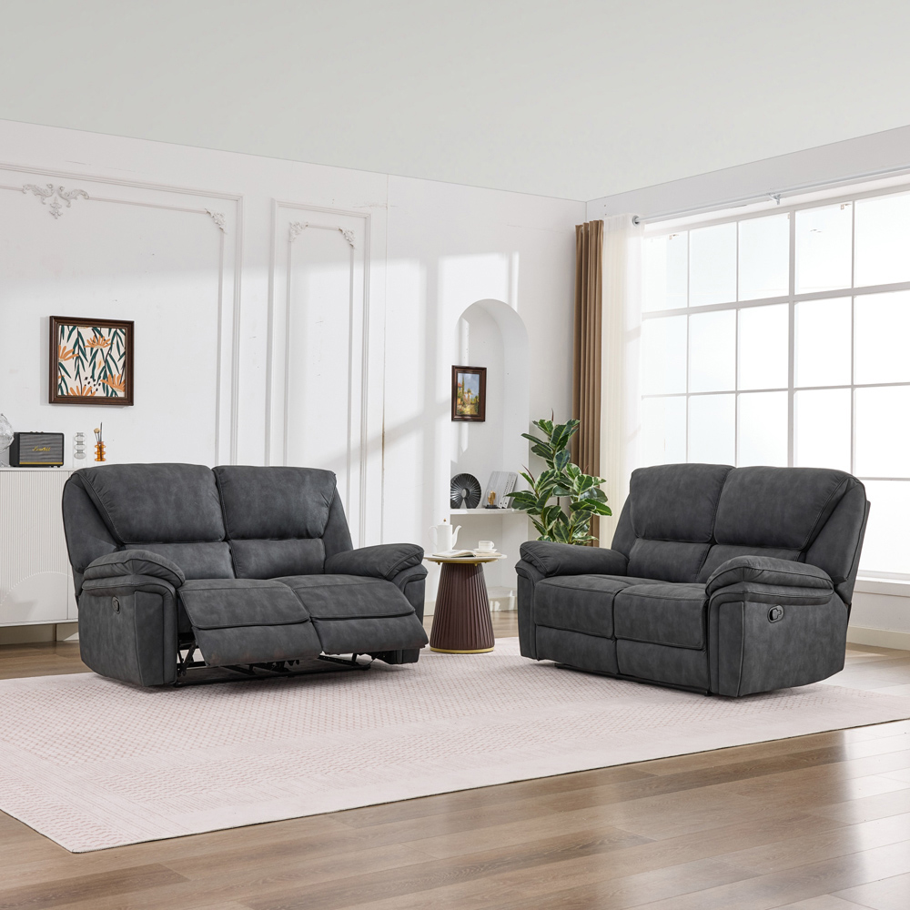 Langham 4 Seater Dim Grey Leathaire Manual Recliner Sofa Set Image 8