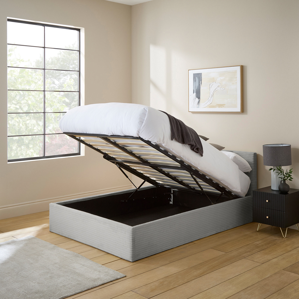 GFW Small Double Grey Corduroy End Lift Ottoman Bed Image 2