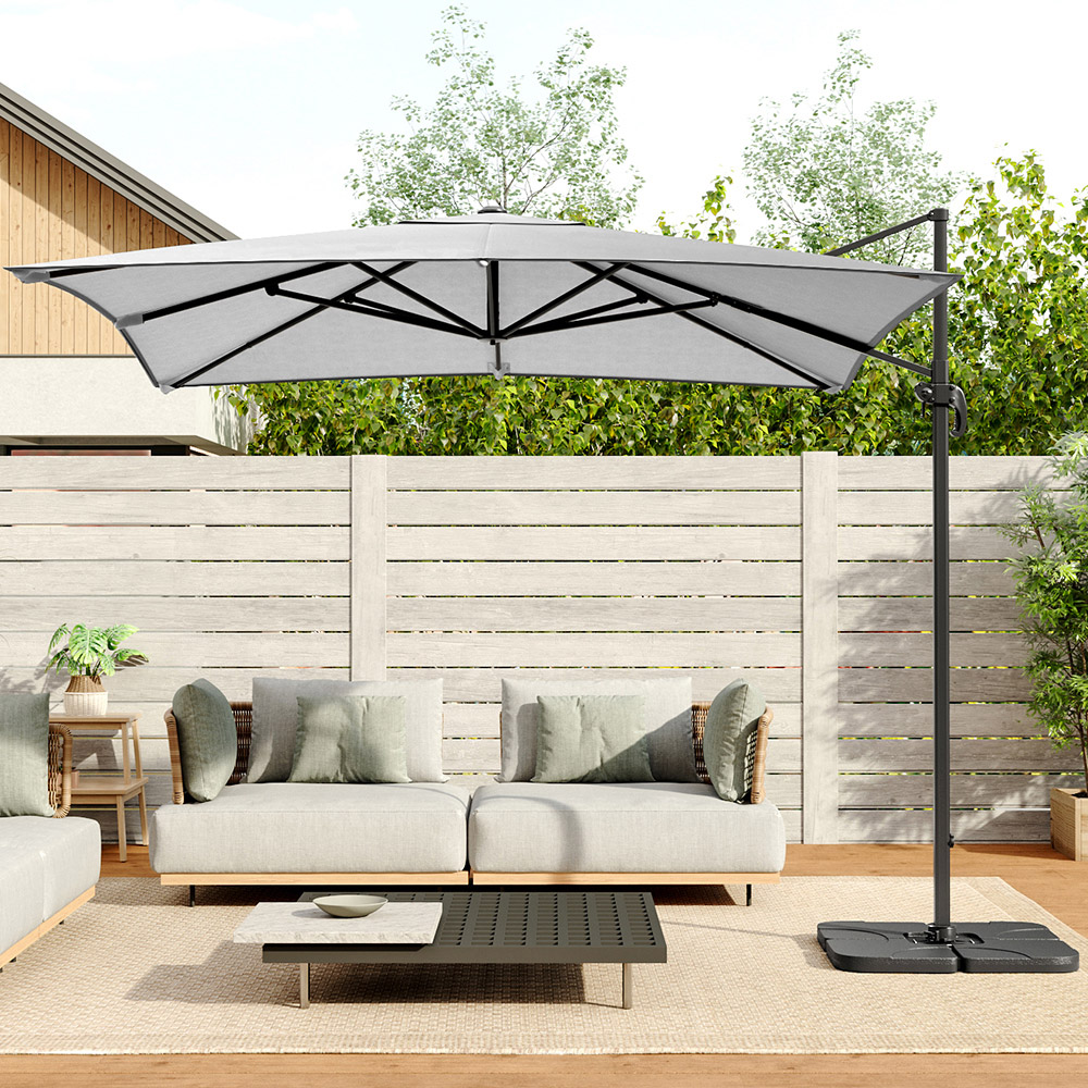 Living and Home Light Grey Square Rotatable Crank Cantilever Parasol with Square HDPE Base 3m Image 6