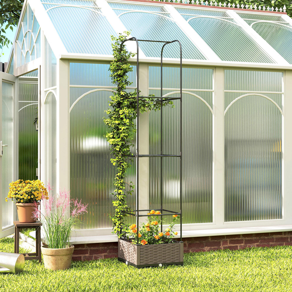 Outsunny Black Raised Garden Bed with Trellis and Drainage Holes 179 x 40 x 40 Image 3