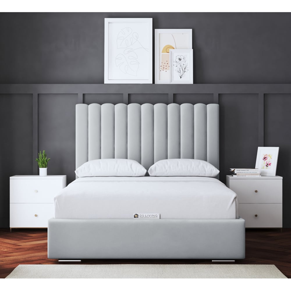 DS Living Evangeline Single Silver Upholstered Ottoman Bed with Headboard Image 5