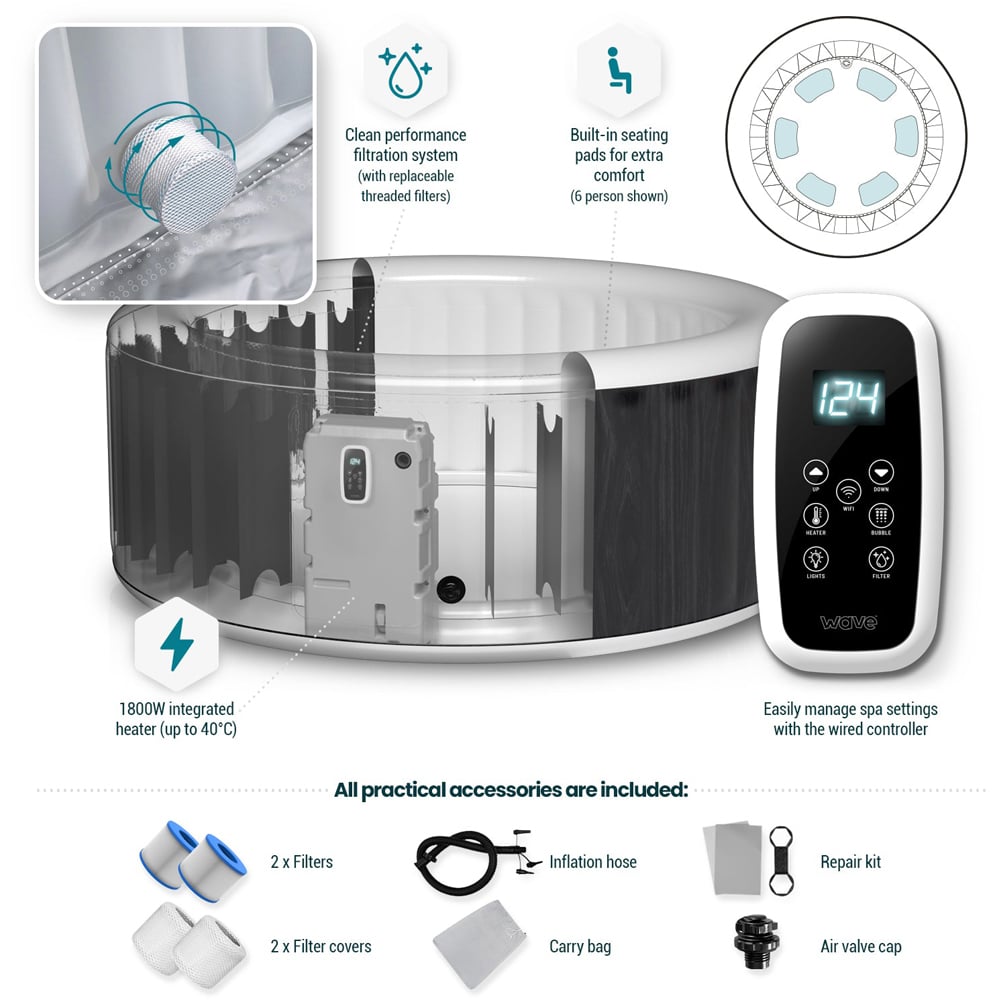 Wave Atlantic 4 Person Dark Grey Inflatable Hot Tub with Integrated Heater Image 4