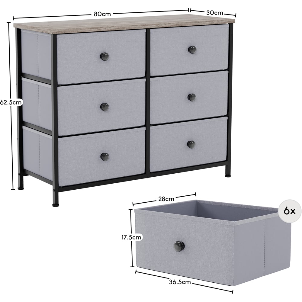 Vida Designs Chorley 6 Drawer Beige and Grey Wood Fabric Chest of Drawer Image 8
