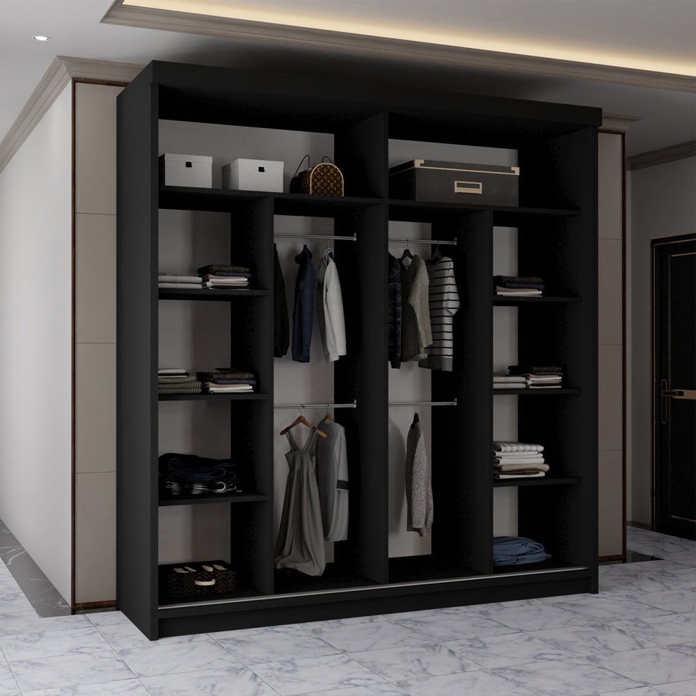 Sliding Wardrobes 4U 2 Sliding Door Black Half Mirrored Wardrobe 203cm Image 4