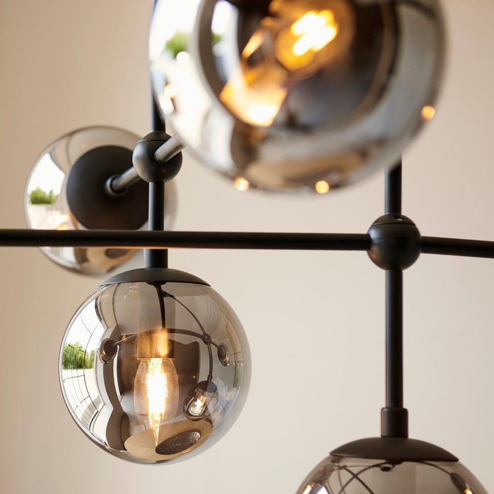 Merano Trieste Smoked Mirror Glass Matt Black Globe Pendant Ceiling Light Image 6