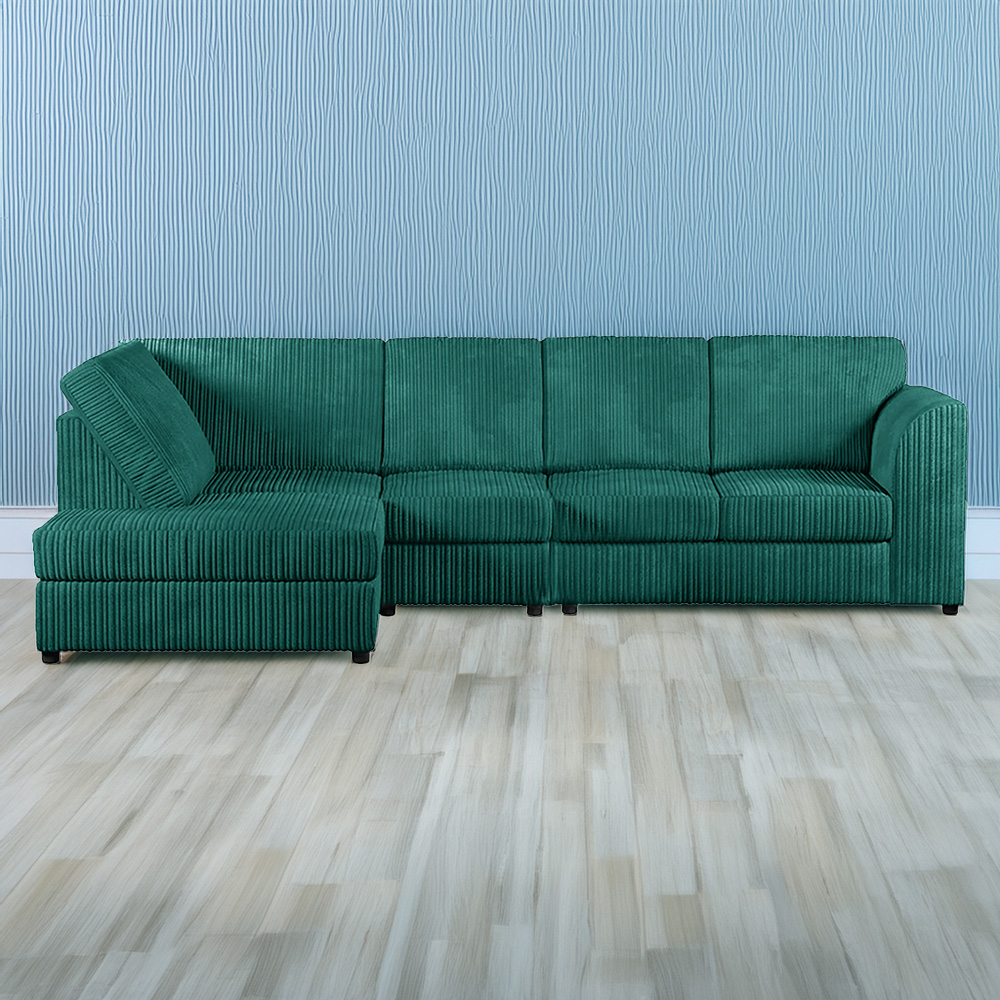 Luxor 4 Seater Teal Jumbo Cord Left Hand Facing Full Back L Shaped Corner Sofa Set Image 1