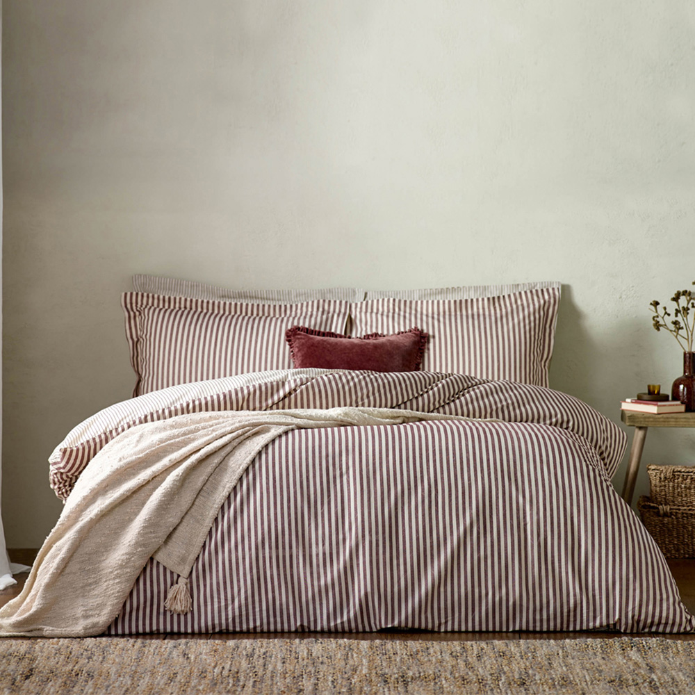 Yard Hebden Double Melange Stripe Cotton Beetroot Duvet Set Image 1