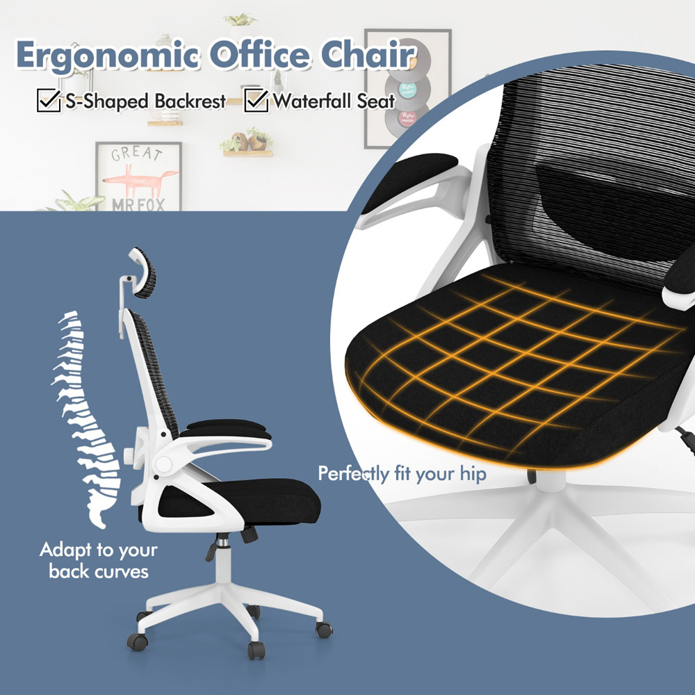 Costway White Ergonomic Office Chair with Lumbar Support Image 5