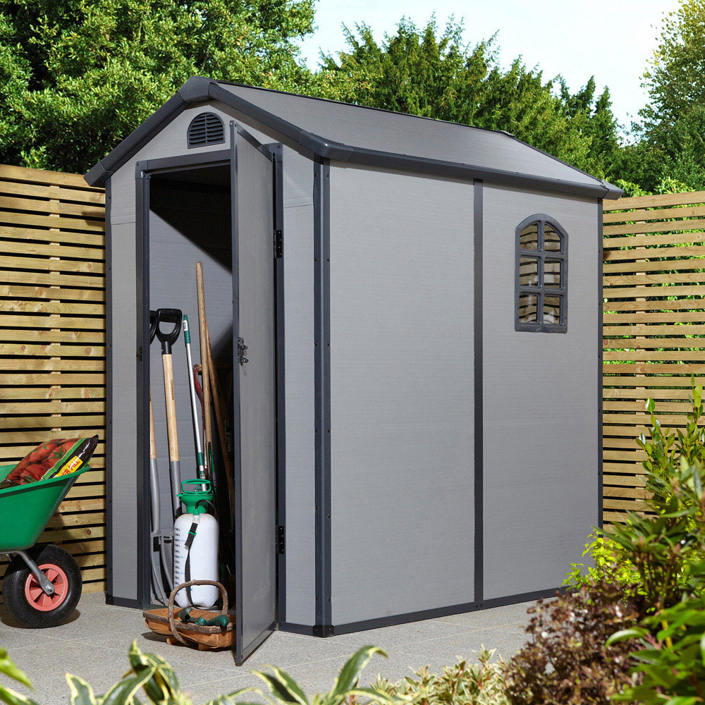 Rowlinson Airevale Plastic Apex Shed Light Grey with Foundation Kit 4 x 6ft Image 9