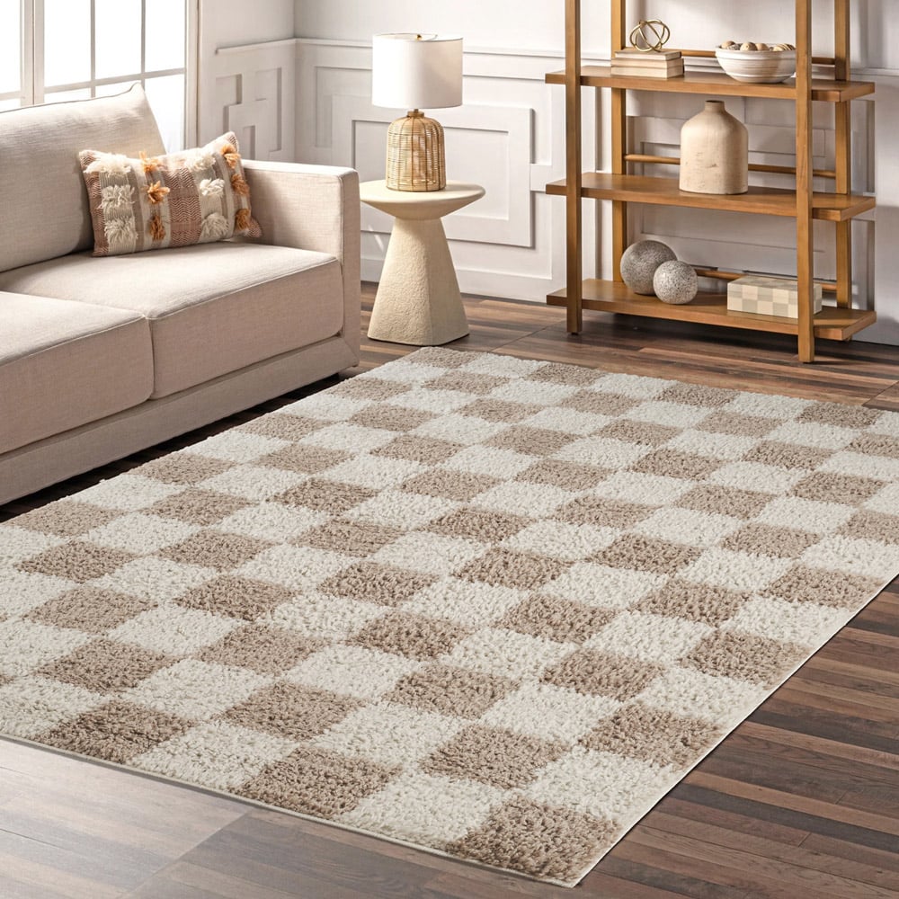 Desire Rugs Chester Beige Shaggy Checkered Rug 60 x 220cm Image 7