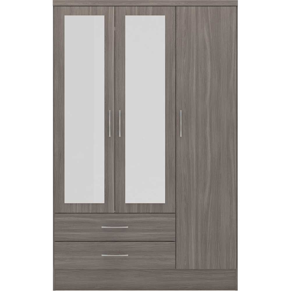 Seconique Nevada 3 Door 2 Drawer Black Wood Grain Mirrored Wardrobe Image 3