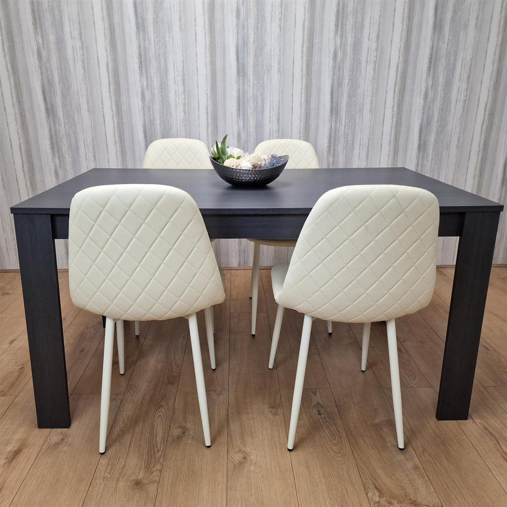 Portland Leather and Wood 4 Seater Dining Set Cream and Dark Grey Image 2