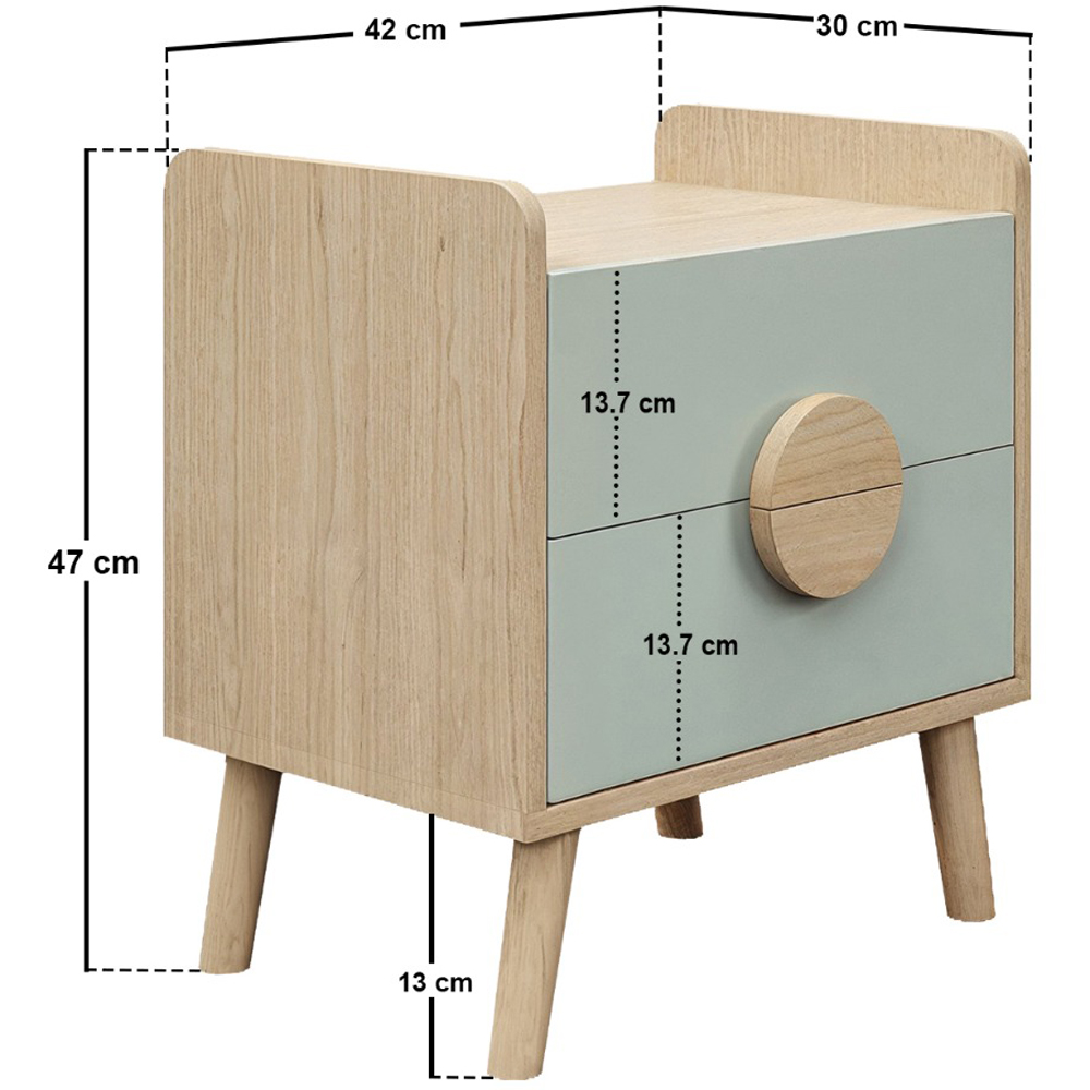 Flair Noah 2 Drawer Green and Oak Bedside Table Image 7