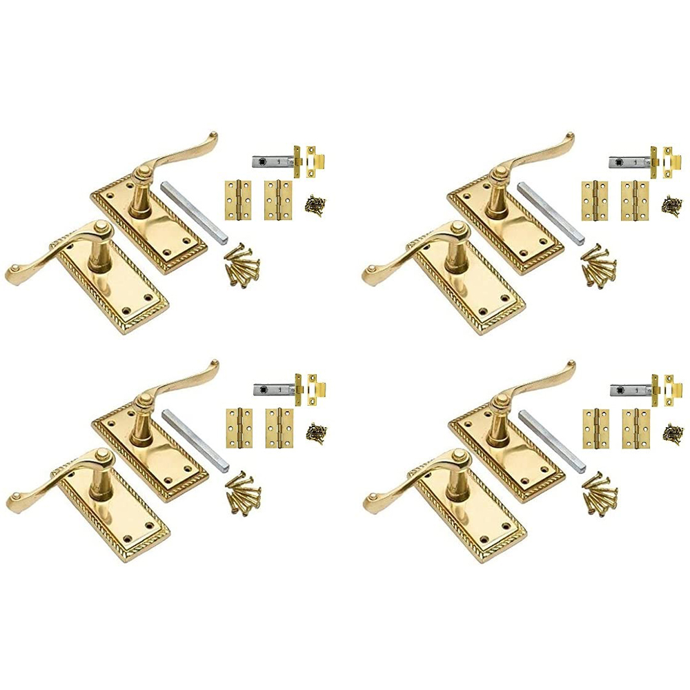Golden Grace Polished Brass Georgian Door Handle Set 107 x 48mm 4 Pack Image 1