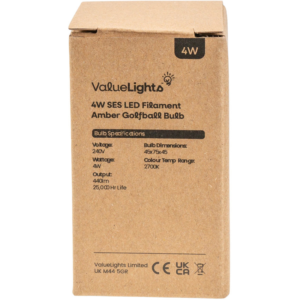 ValueLights 4 Pack SES E14 LED Retro Filament Amber Tinted Golfball 4W Warm White 2700K Light Bulbs Image 3