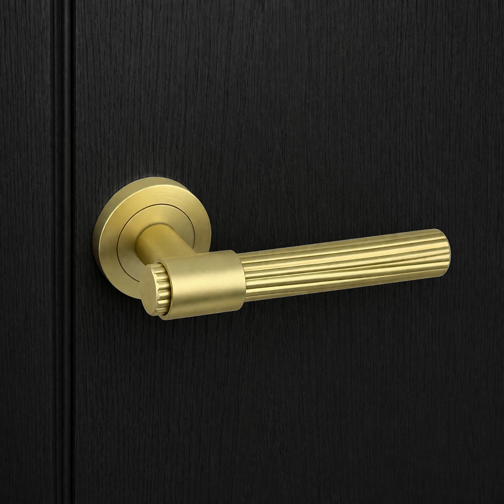 AXS Hardware Nevada Satin Brass Bathroom Door Handles on Rose 2 Pack Image 2