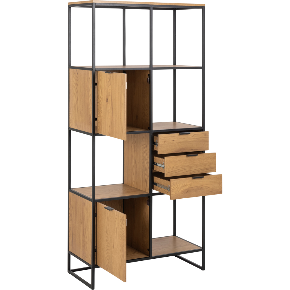 Florence Swindon 2 Door 3 Drawer 4 Shelf Oak and Black Bookcase Image 4