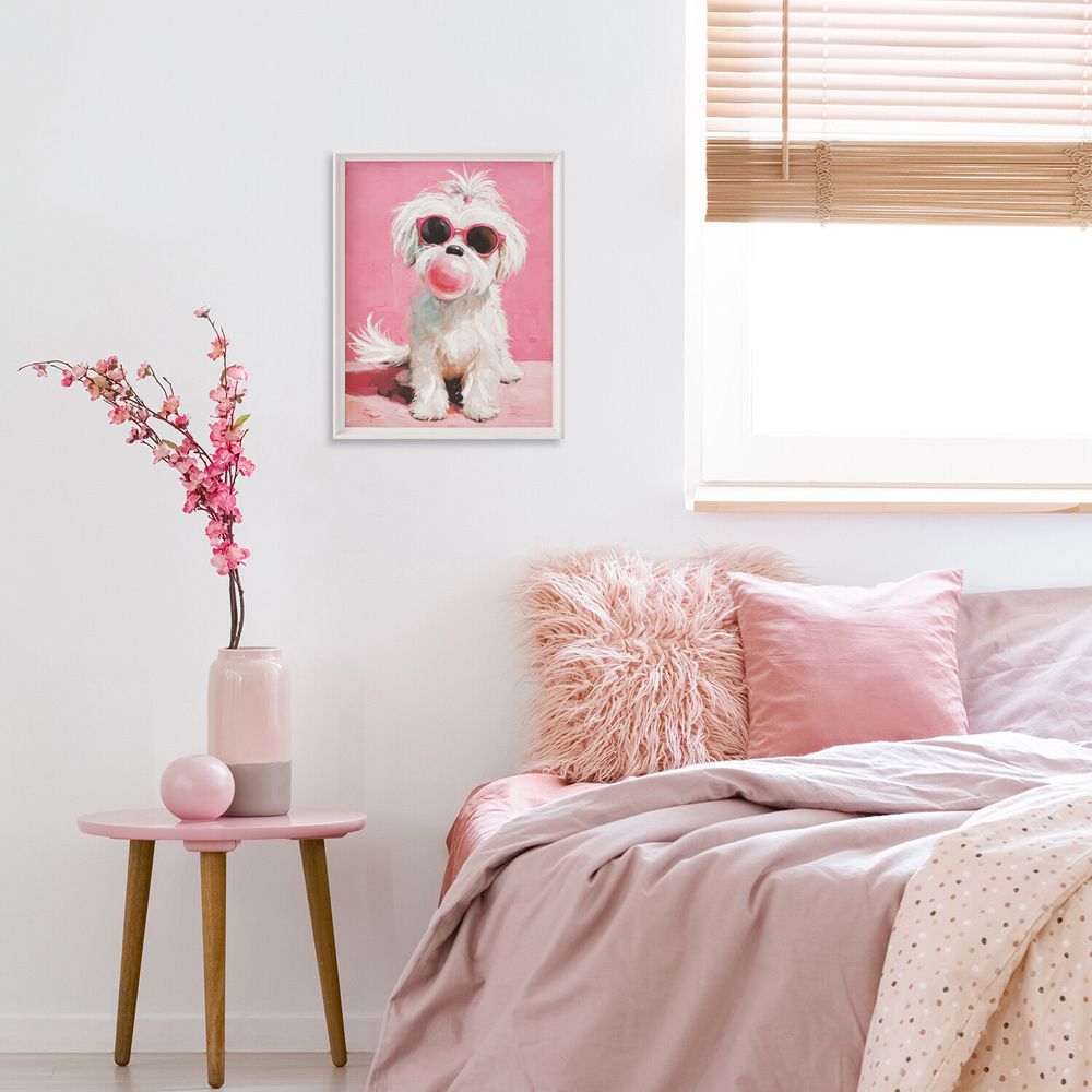 Poised Pink Maltese Dog Framed Art Image 3