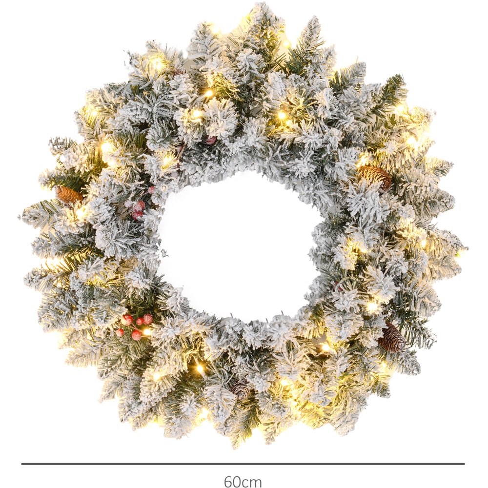 Everglow Green Christmas LED Wreath with Snowy Pine Cones and Red Berries 60cm Image 7