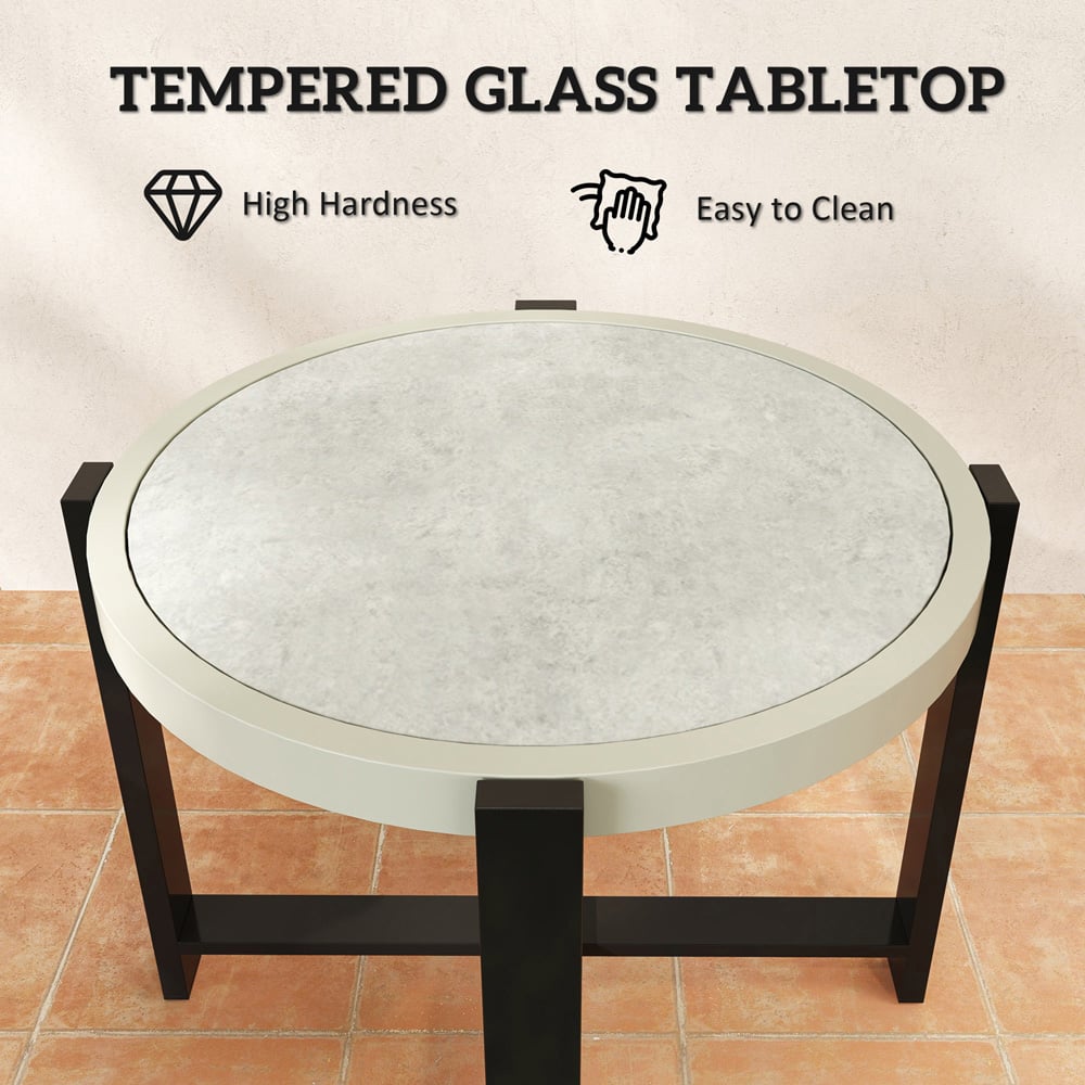 Outsunny Light Grey Faux Marble Glass Top Round Garden Coffee Table Image 8