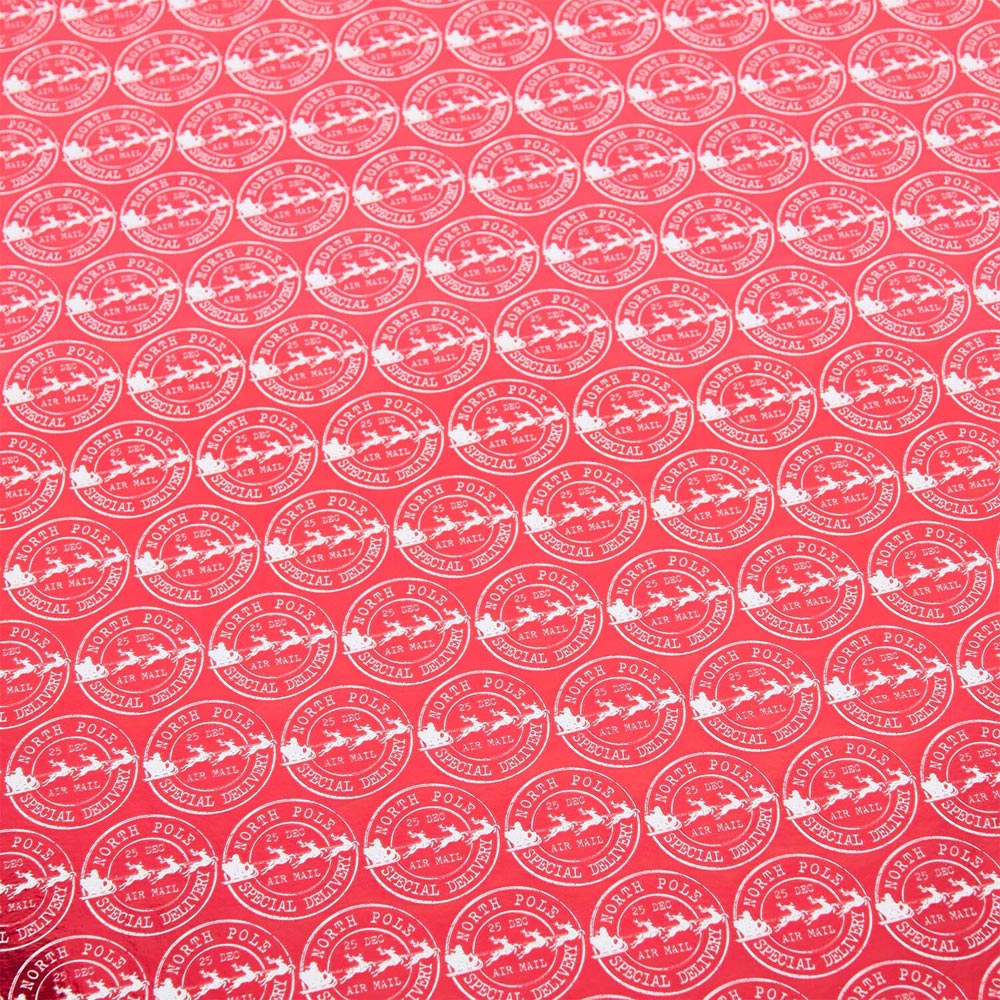 North Pole Stamp Gift Wrapping Paper Red Image 4