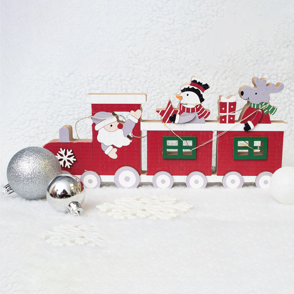 St Helens LED Red Wooden Festive Ornamental Train Image 4