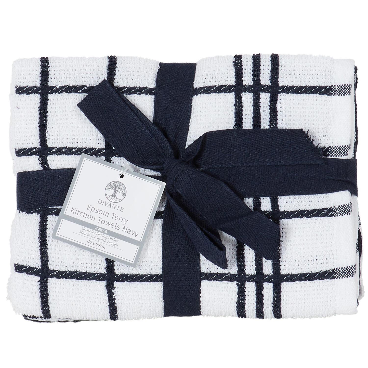 Divante Pack of 3 Epsom Terry Kitchen Towels - Navy Image 2
