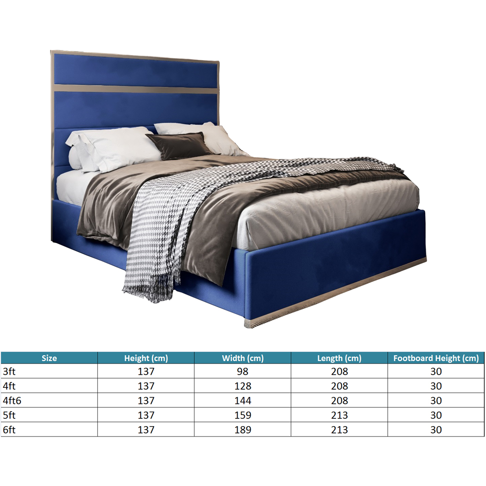Bentley Blue Super King Size Velvet Upholstered Metal Bed Frame with Panelled Headboard Image 7