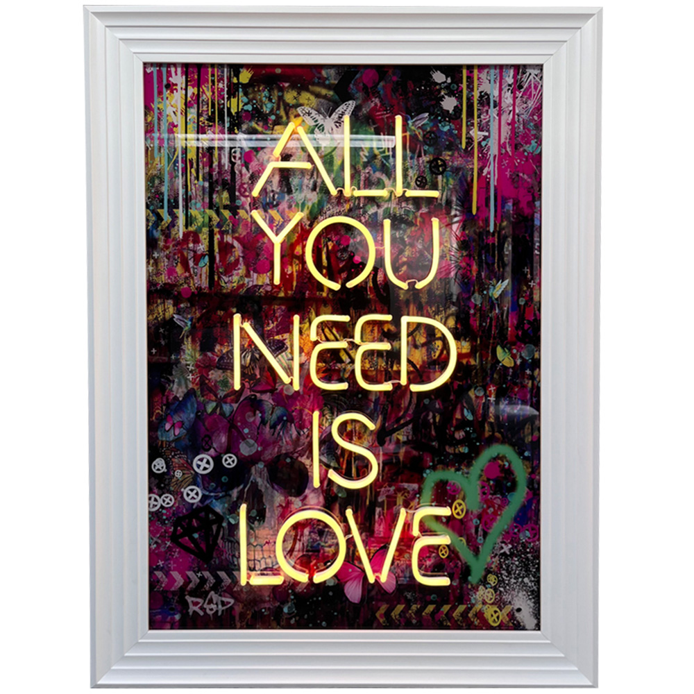 Splashbax All You Need is Love White Premium Gallery Frame LED Neon Wall Art Image 1