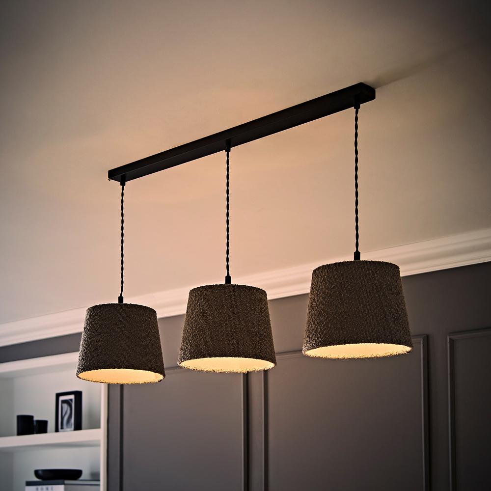 ValueLights Rory Tapered Grey Boucle Lamp Shade 3 Drop Ceiling Pendant Light with LED Bulbs Image 6