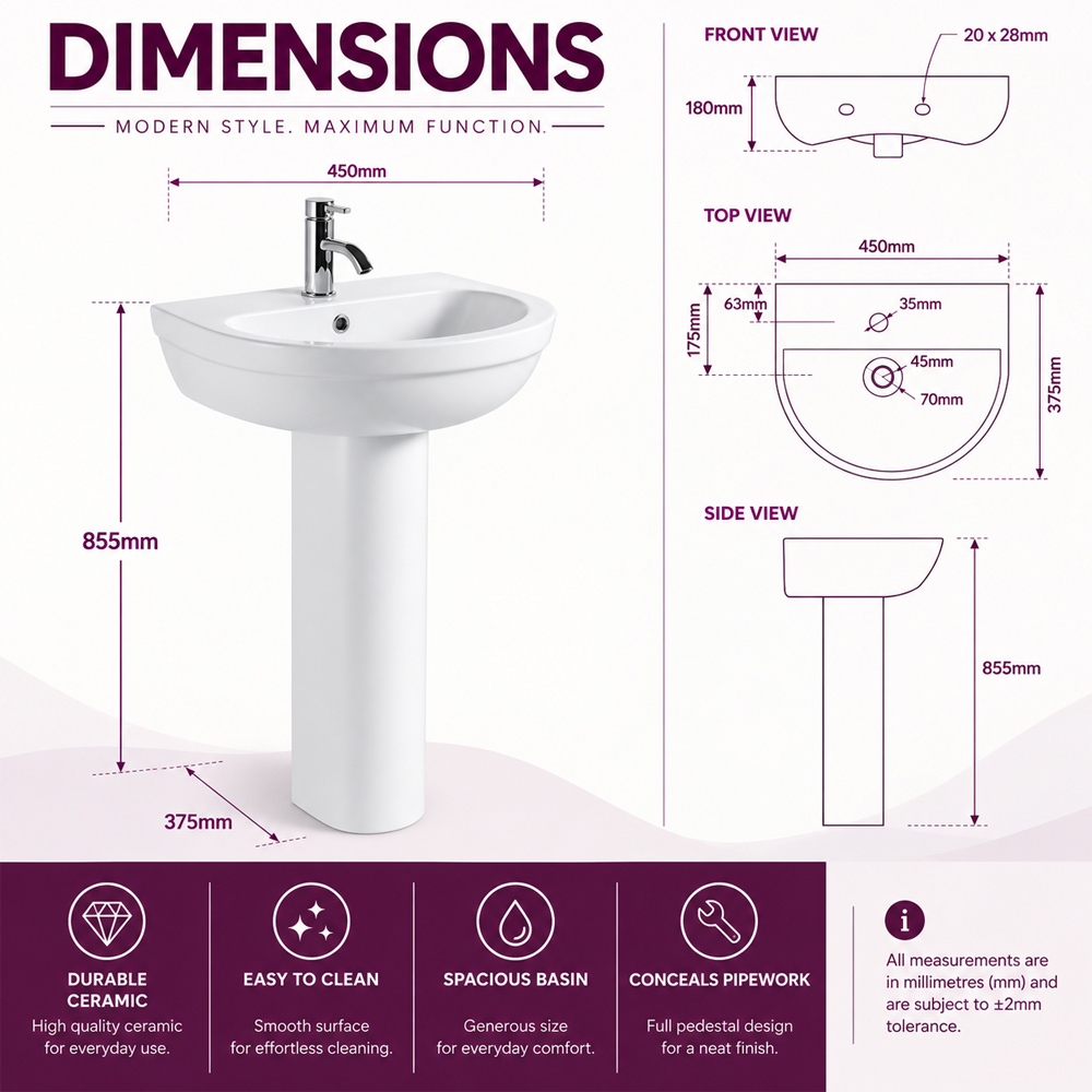 Go Bathrooms White Ceramic Curved Full Pedestal and Basin Image 7