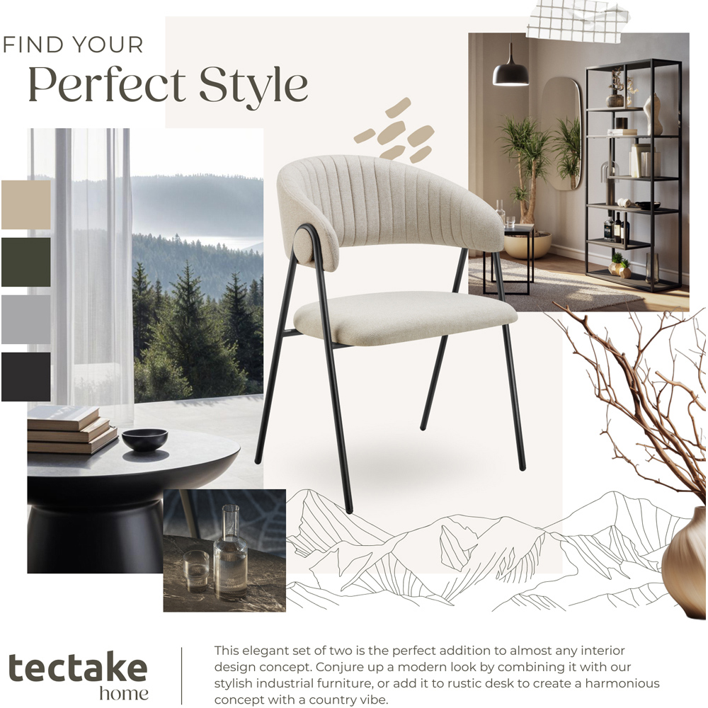 tectake Bedano Set of 2 Greige Dining Chair Image 8